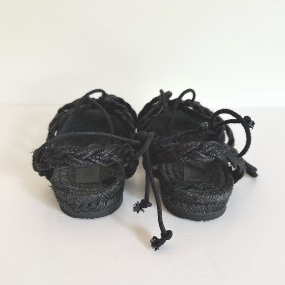 Zara Black Woven Braid Lace-Up Flat Espadrilles - Picture 6 of 9